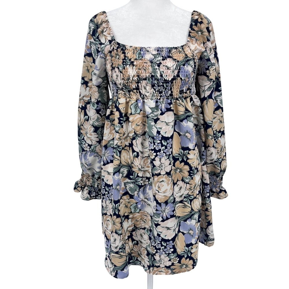 Love‎ & Piece Collective Mini Dress Med. Floral Smocked Cottage Feminine Peasant